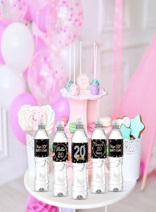 WIDEIDEAL 33Pcs Happy 20th Birthday Water Bottle Labels Cheers to 20 Years Stickers for 20th Birthday Anniversary Party Decorations Labels Sign Black - Image 5